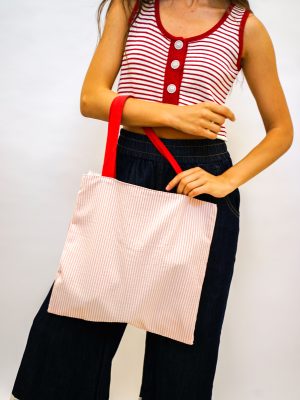 סאאג תיק בד פסים ורוד אדום